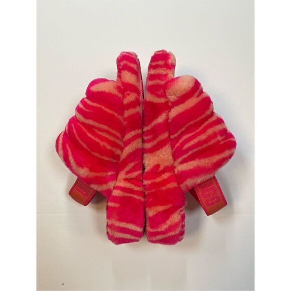 UGG Fluff Yeah Slide Zebra Rock Rose Pink Slingback Slipper Sandal Size US 6 EUC - Picture 7 of 12